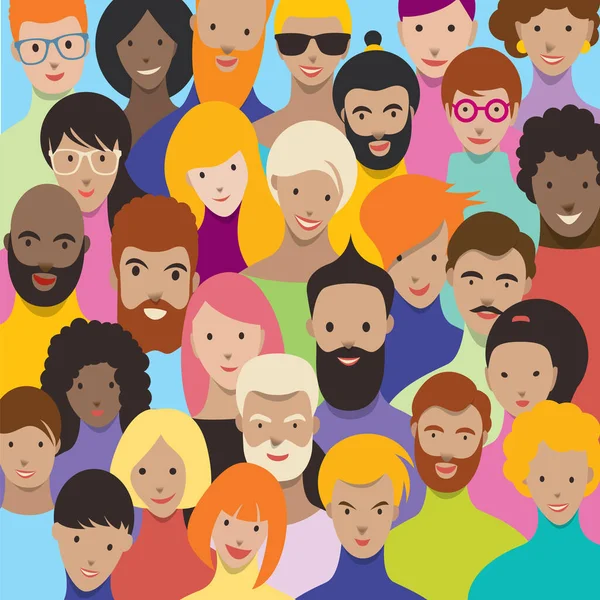 Crowd People Illustration Crowded Group Men Women Various Nationalities Vector — Stock Vector