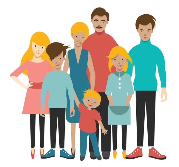 Große Familie Mit Fünf Kindern Mutter Vater Und Kinder Flache — Stockvektor