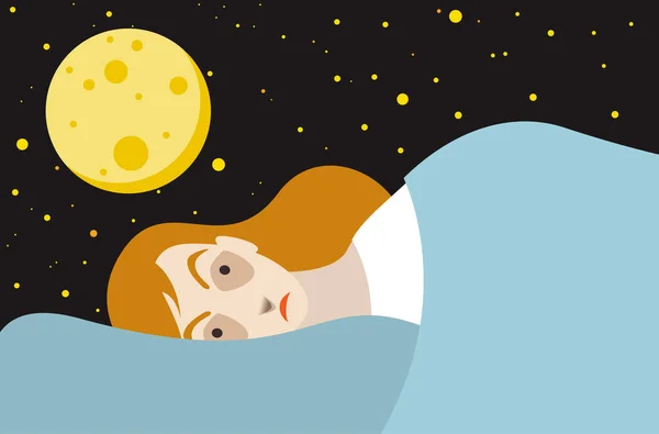 Problemi Sonno Incubi Sintomi Insonnia Illustrazione Piatta Con Luna Piena — Vettoriale Stock