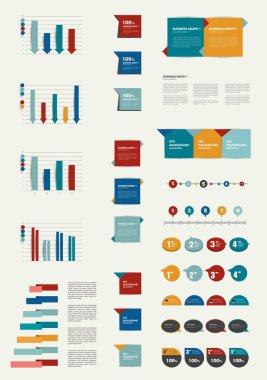 renkli düz Infographic öğeleri koleksiyonu. iş vektör şekilleri.