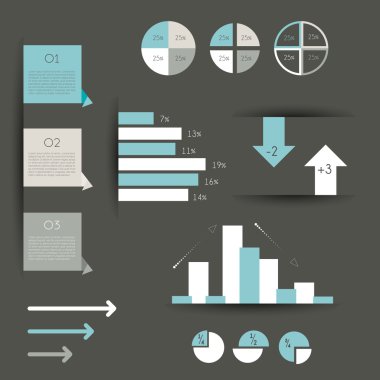minimalictic modern Infographic klasörü diyagramlar, oklar, konuşma balonları ve grafikler. düz vektör.