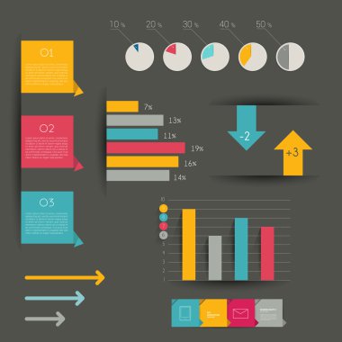 minimalictic modern Infographic klasörü diyagramlar, oklar, konuşma balonları ve grafikler. düz vektör.