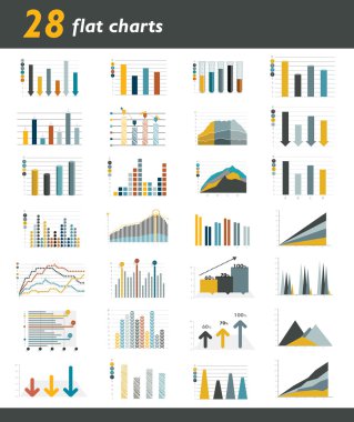 28 düz grafikler, diyagramlar Infographic için ayarlayın. vektör.