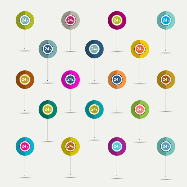 Simplemente minimalista plana 24 horas icono conjunto. Sombras de colores pictogramas . — Vector de stock