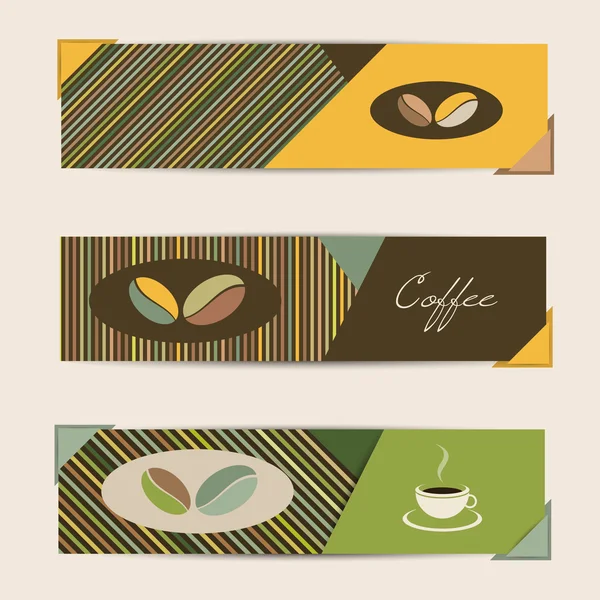 Un conjunto de tres banners vectoriales modernos. Fondo collage café . — Vector de stock