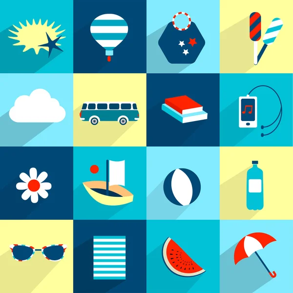 Collection d'icônes plates de l'été. — Image vectorielle