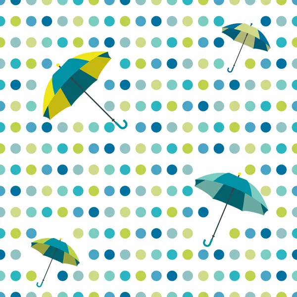 Colorful flat repeat wall paper polka dot design. Dancing umbrellas. — Stock Vector