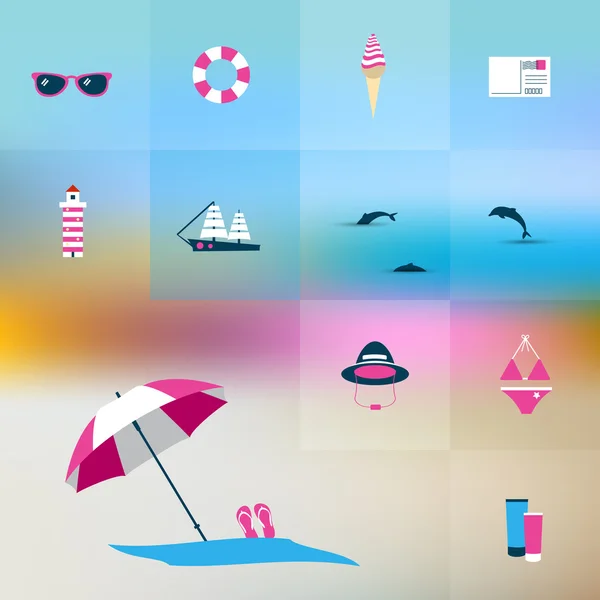 Día de playa soleado de verano. Ilustración vectorial . — Vector de stock