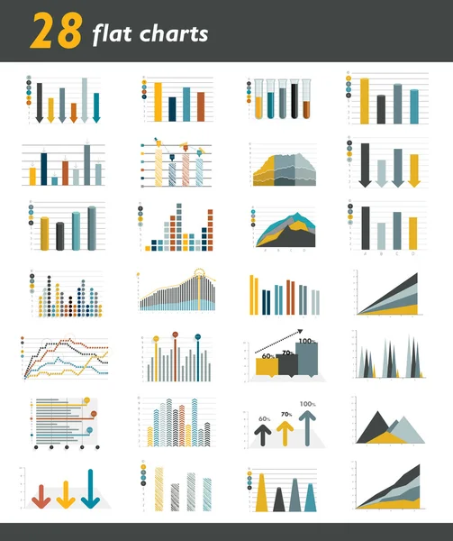 Set of 28 flat charts, diagrams for infographic. Vector. — Stock Vector