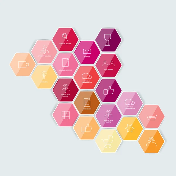 Set of lined icon. Hexagonal template. Vector. — Stock Vector