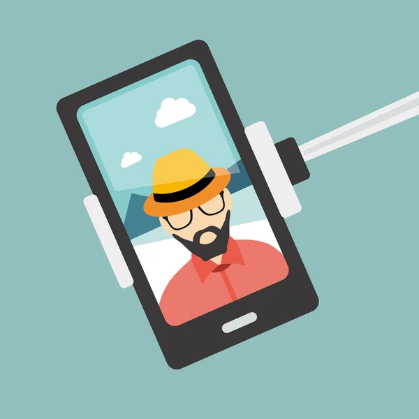 Man selfie foto. selfie instellen vector. — Stockvector