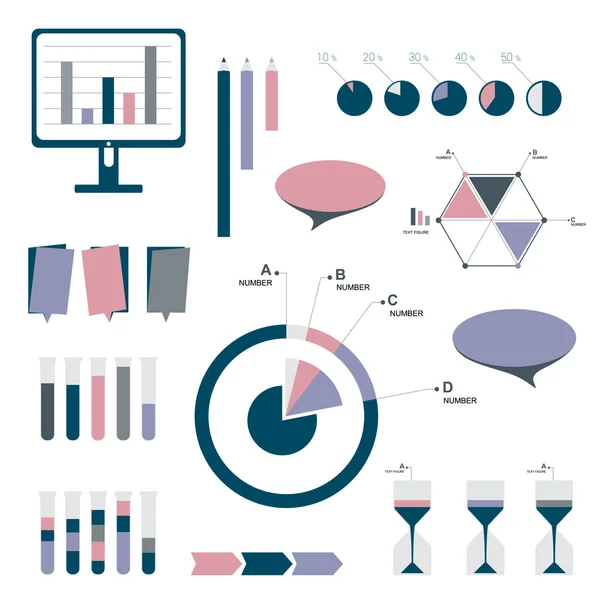 Set piatto infografica grafici, bolle, diagrammi. elementi modificabili vettoriale. — Wektor stockowy