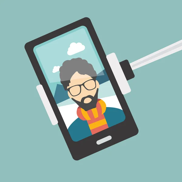 Man selfie foto. selfie instellen vector. — Stockvector