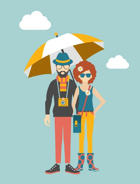 Concept de jeune couple hippie. Illustration vectorielle . — Image vectorielle