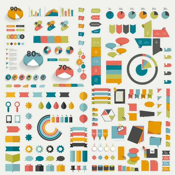 Grote collecties van info graphics platte ontwerp diagrammen. — Stockvector