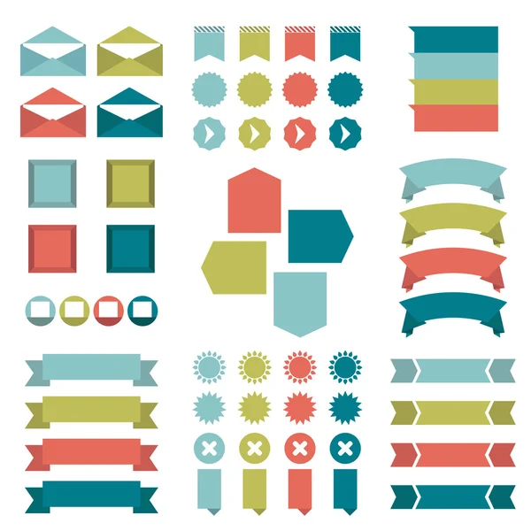 Infographic set of flat diagrams, speech bubbles, ribbons and web buttons. Vector. — Stock Vector