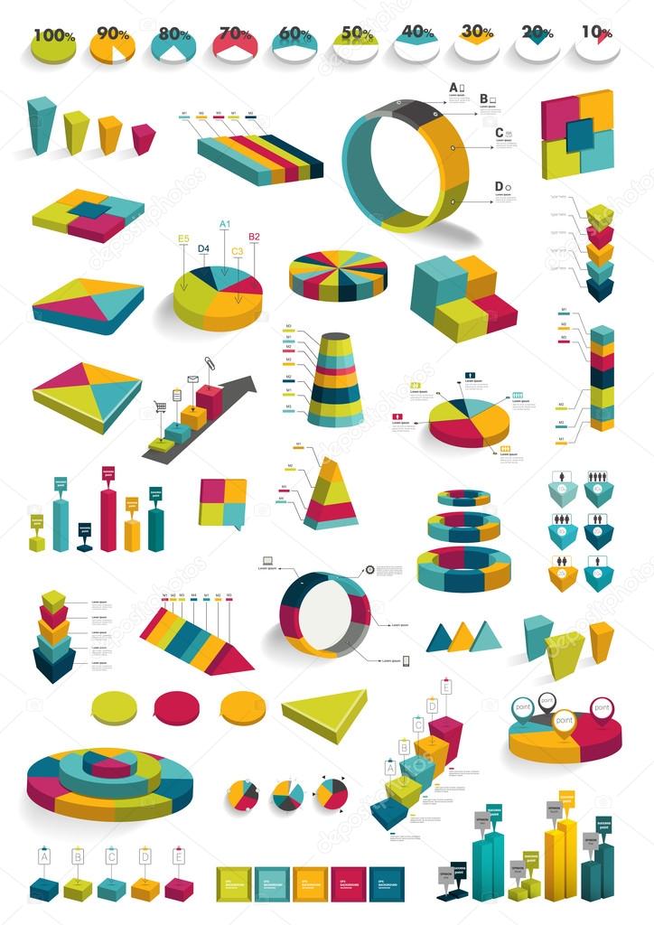 Collections of infographics 3D design diagrams.