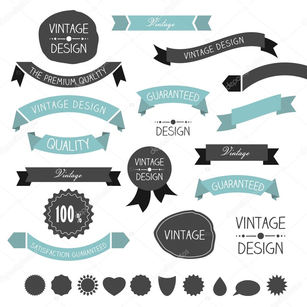 Set of simply flat vintage ribbons. Vector.