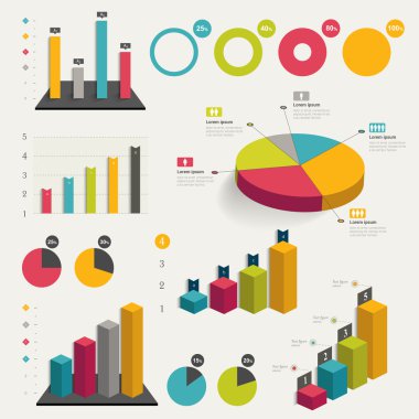 Düz iş kümesi, 3d tasarım grafik. Infographics grafik.