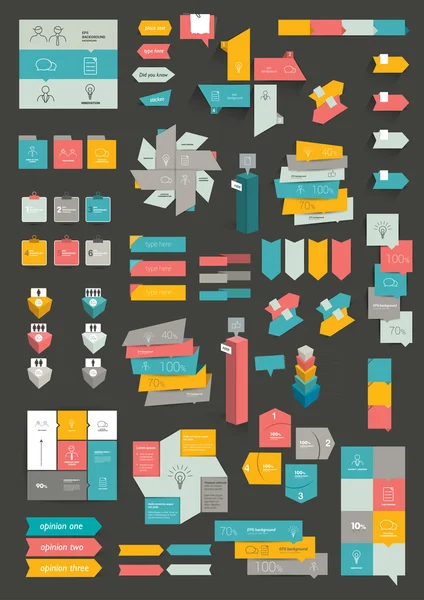collecties van info graphics platte ontwerp diagrammen. verschillende kleurenschema's, dozen, tekstballonnen voor print of webdesign. vectorillustratie.