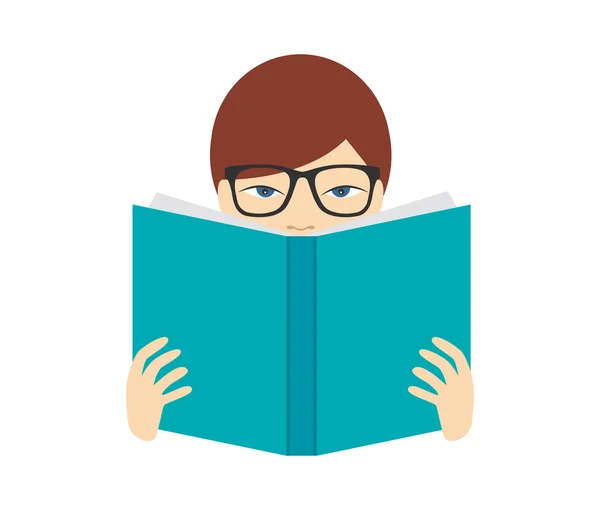 Jongen lezen van een boek. Platte vector. Geïsoleerd op wit. — Stockvector