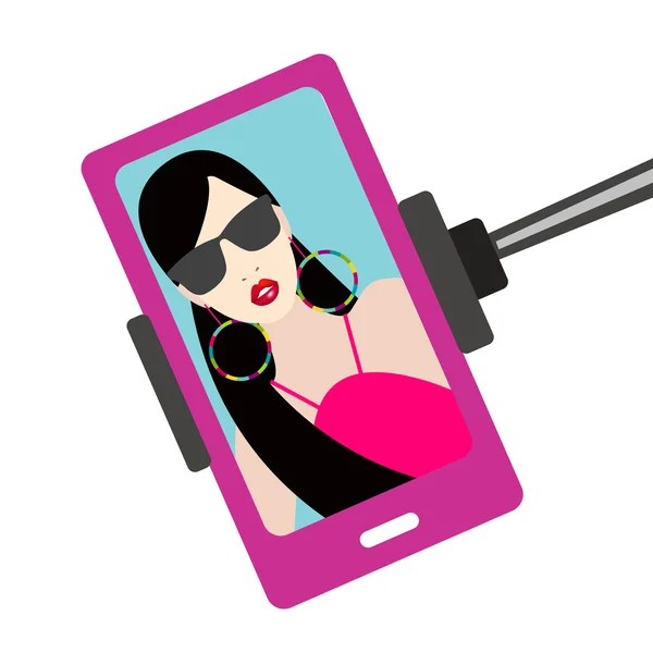 Photo selfie femme. Photo mobile. Ensemble de selfie . — Image vectorielle