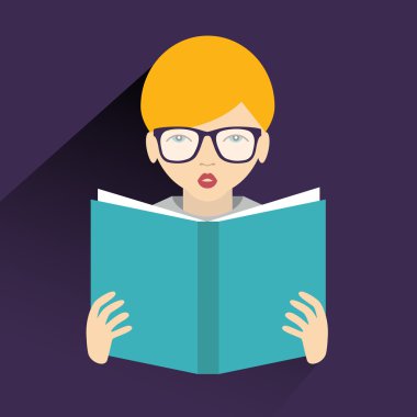 Kitap okuyorum. Düz vektör.