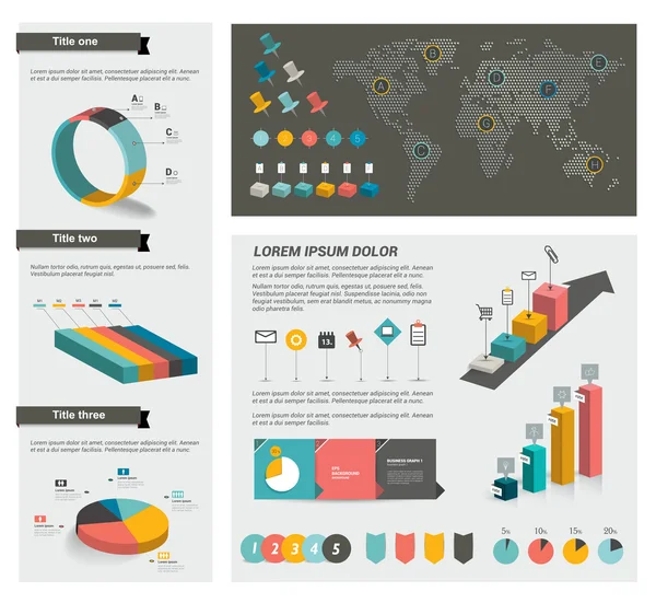 Samling platt infographics element. färgglada set mall. — Stock vektor