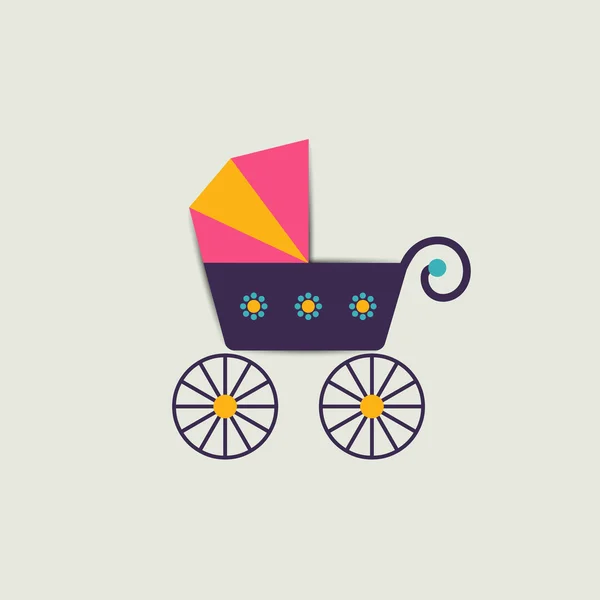 Tarjeta de anuncio de bebé. Vector buggy ilustración . — Vector de stock