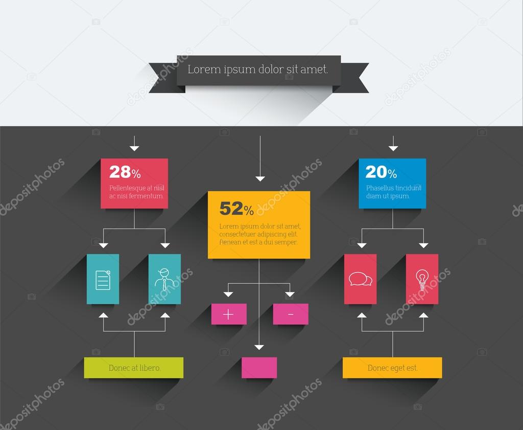 Infographics flowchart. Colored shadows scheme.