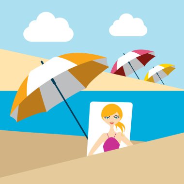 Woman on summer beach. Flat design. clipart