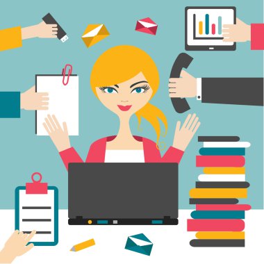 Kadın Sekreter çalışkan. Meşgul iş kadını.