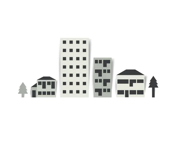 Ilustración de la calle City. Silueta de pueblo blanco y negro. Diseño de vector plano . — Vector de stock