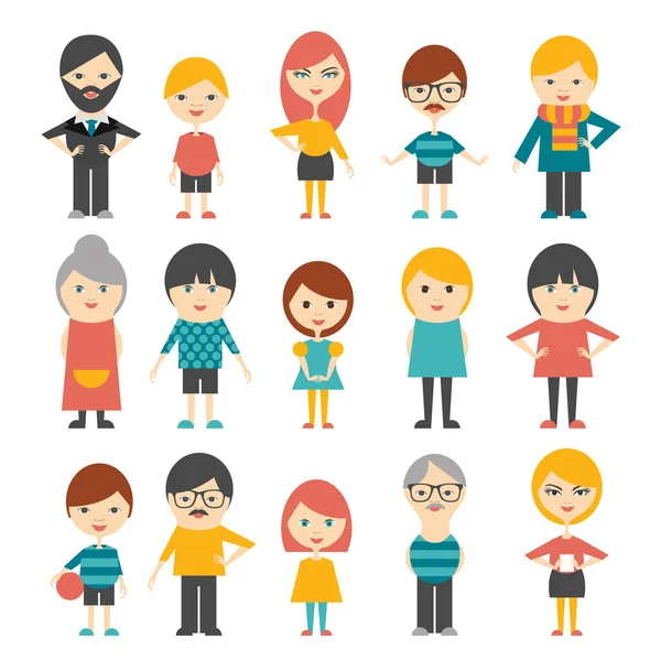 Conjunto de personas planas. Vector . — Vector de stock