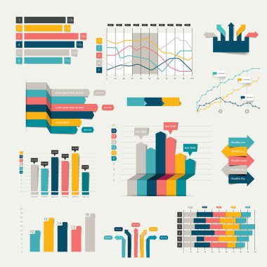 Düz iş kümesi, 3d tasarım grafik. Infographics grafik.