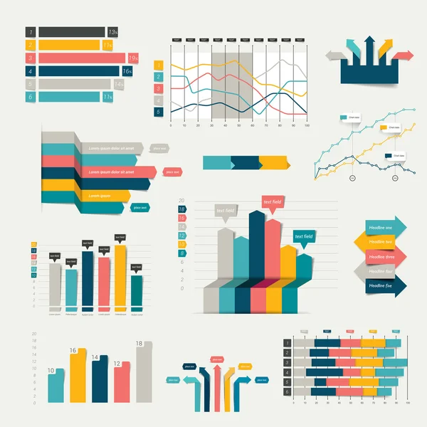 Set de negocio plano, gráfico de diseño 3D. Gráficos de infografía . — Vector de stock