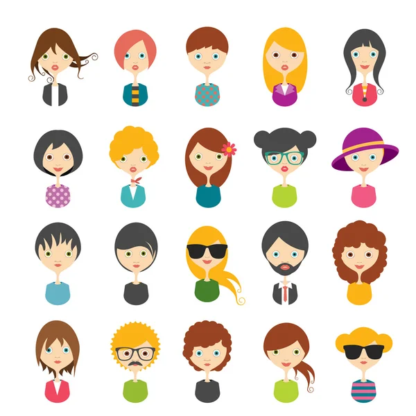 Grande conjunto de imagens de perfil avatares ícones planos. Ilustração vetorial . —  Vetores de Stock