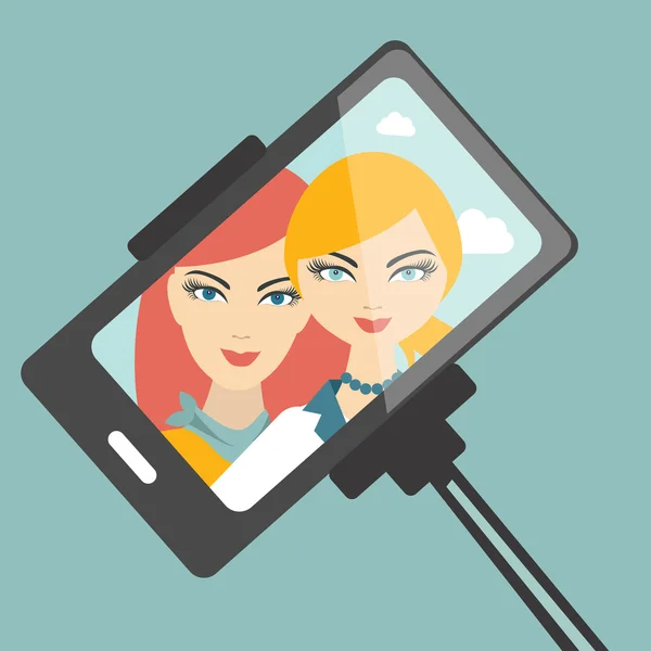 Chicas foto selfie.Friend fotografía . — Vector de stock