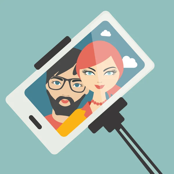 Young couple selfie photo. — Stock Vector