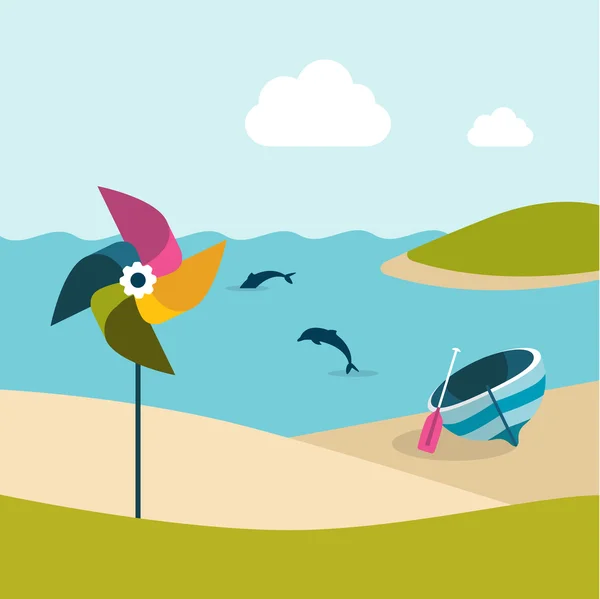 Día de playa de verano con volante . — Vector de stock