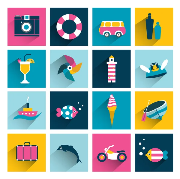 Verano plana colección icono colorido . — Vector de stock