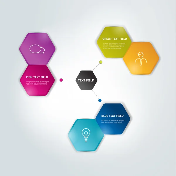 Esquema hexagonal circular, gráfico. Diagrama de flujo de infografías . — Archivo Imágenes Vectoriales