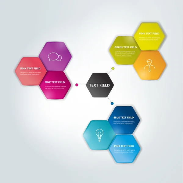 Cirkel zeshoekige regeling, grafiek. Infographics stroomdiagram. — Stockvector