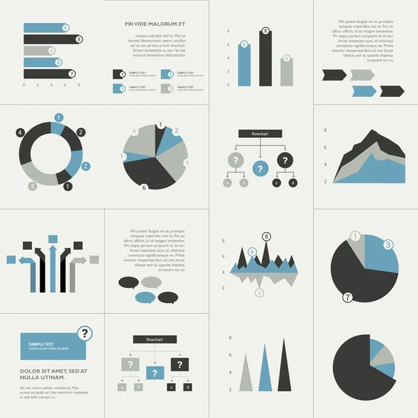 Conjunto plano de gráficos e elementos de brochura. Simplesmente cor editável. Elementos infográficos . — Vetor de Stock