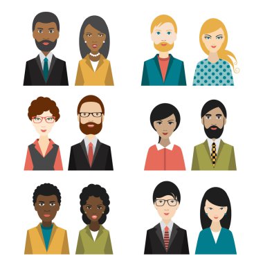 Kültürel karakter kafaları kümesi. Düz illüstrasyon.