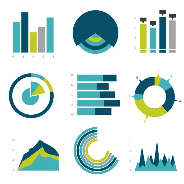 Conjunto plano de gráficos e elementos de brochura. Simplesmente cor editável. Elementos infográficos . — Vetor de Stock