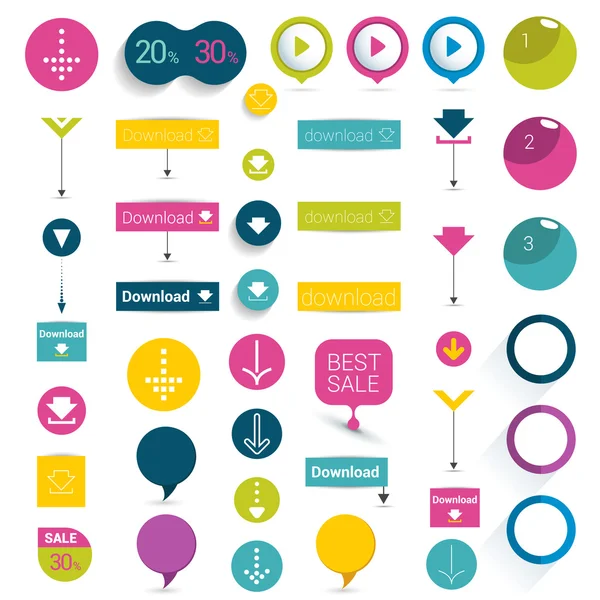 Conjunto de botones. Formas coloridas, flechas, pictograma. Ilustración vectorial para infografía . — Vector de stock