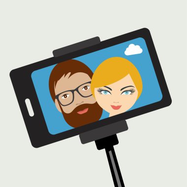 Genç çift selfie fotoğraf. Selfie seti.