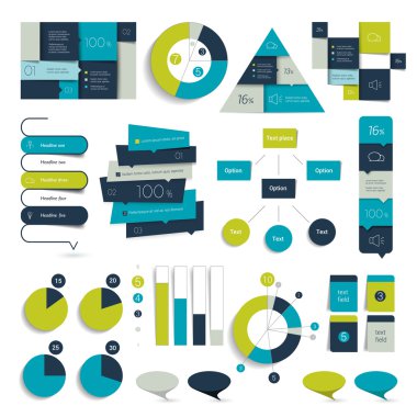 Big set of infographics elements. Charts, diagrams, icons and pointer. Vector.