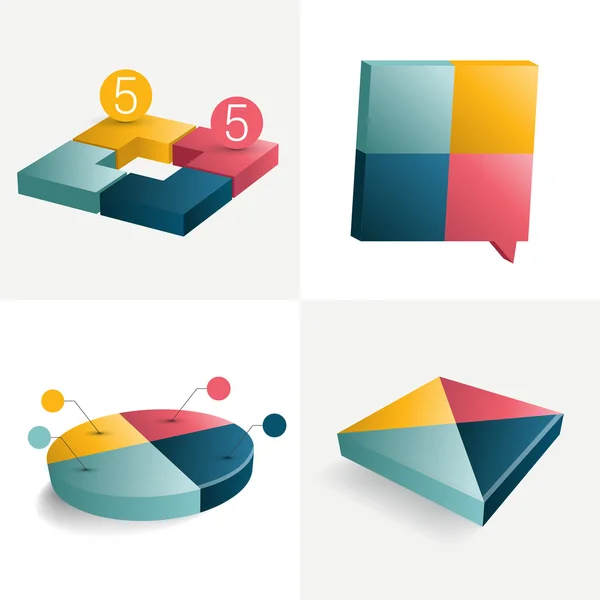 Set of 3D geometric infographics elements, charts, speech bubbles. — Stok Vektör